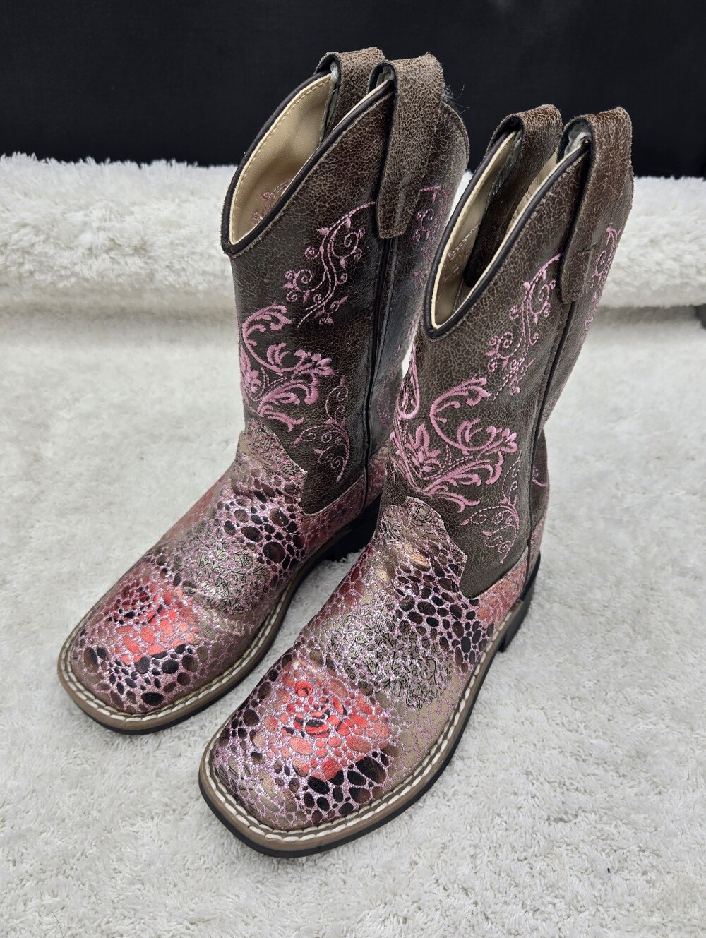 Shyanne Girls' Aria Faux Leather Western Boots - Square Toe Sz 11 Like New